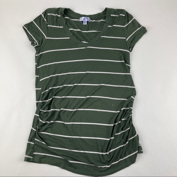 Juniper Ln Maternity Tshirt Womens Small Green White Striped Cinched Sides - Picture 1 of 9